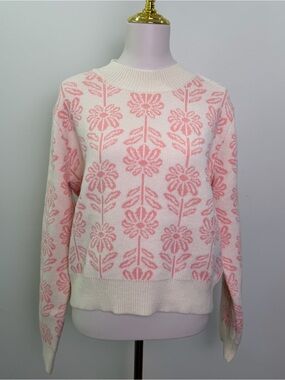 &merci Women's Size L Apolline Floral‎ Apricot Crush Knit Sweater Pink Cream
